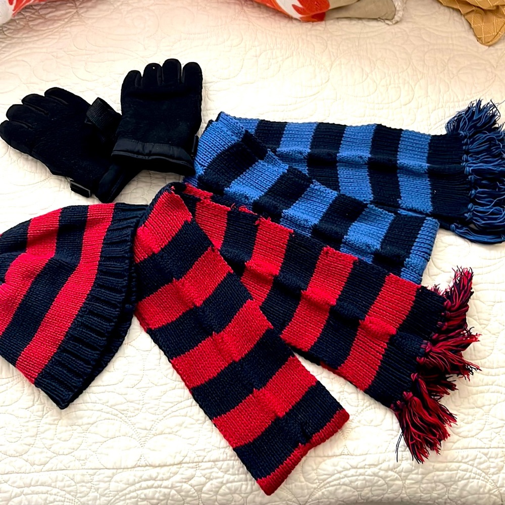 Bundle of children’s scarf beanie and gloves